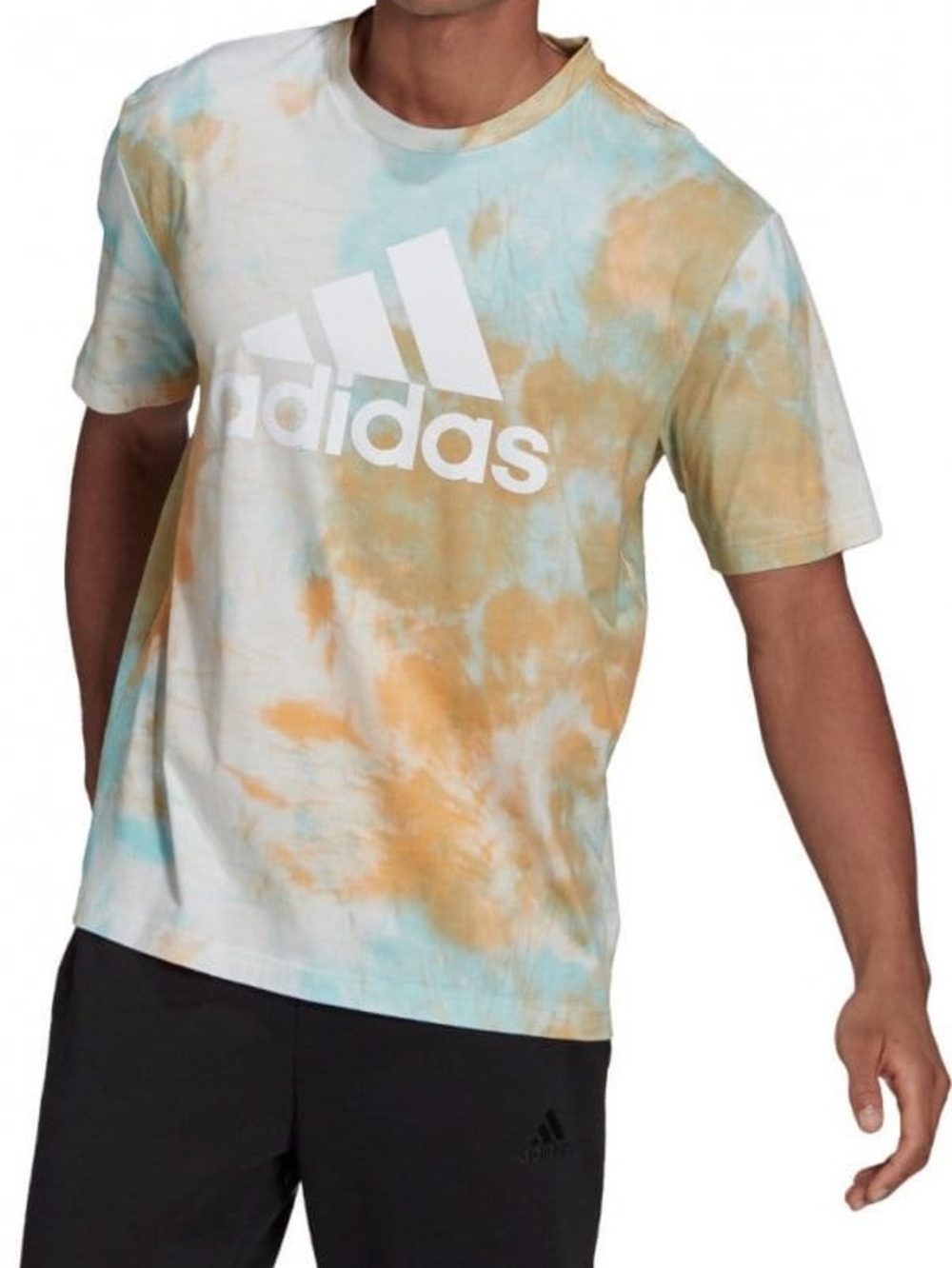 adidas Men's Tie-Dye Logo Tee in Blue & Tan Size Small